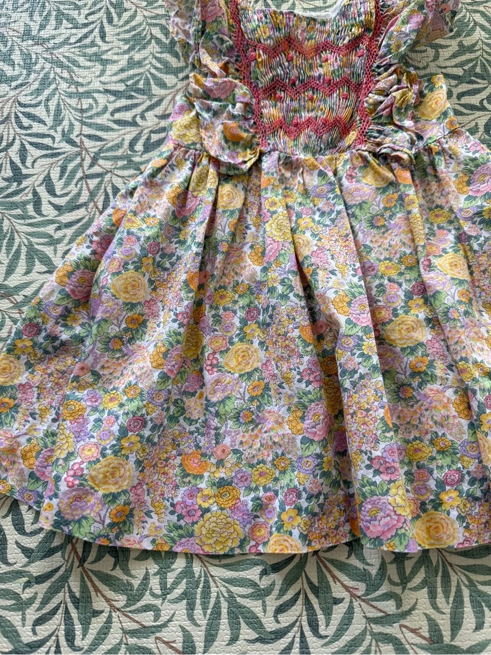 Tartine et Chocolat Floral Smocked Ruffle Dress in Yellow & Pink